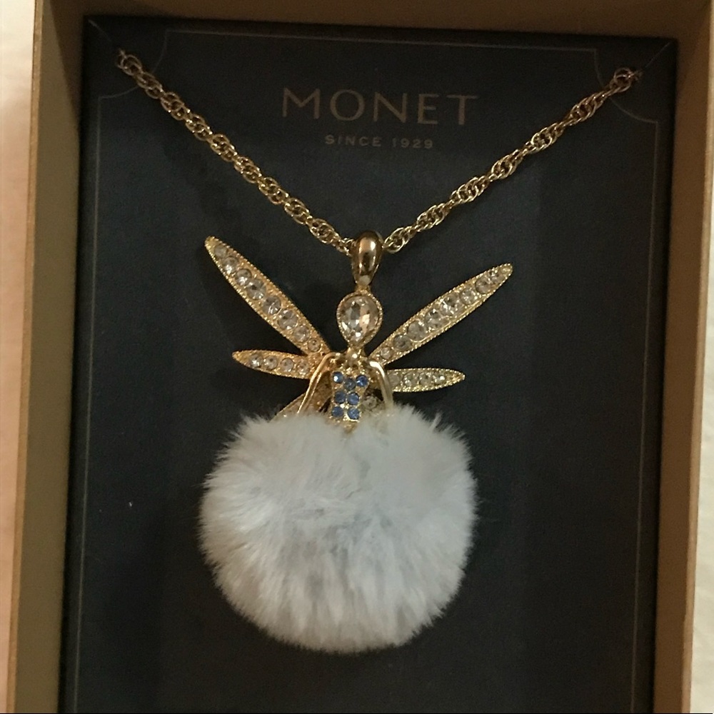 Monet Rhinestone Fairy w/ Blue Faux Fur Goldtone
